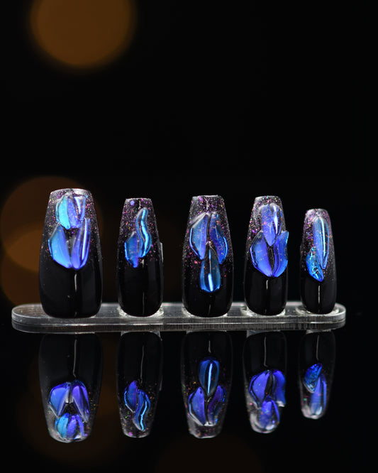 Onyx Glitter -Handmade Press on nails