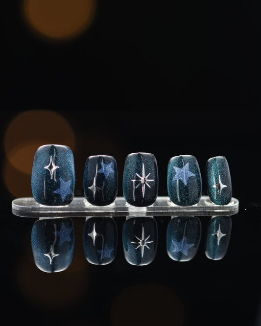Blue Twinkle -Handmade Press on nails