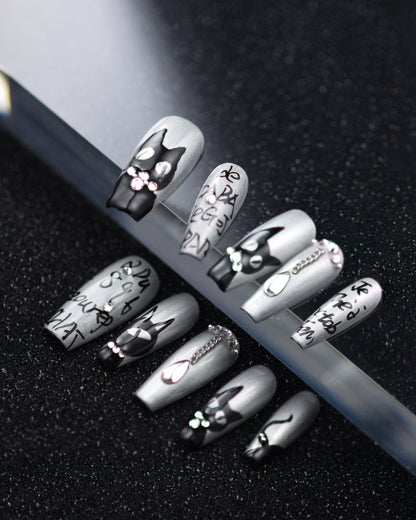 Silver Masquerade -Handmade Press on nails
